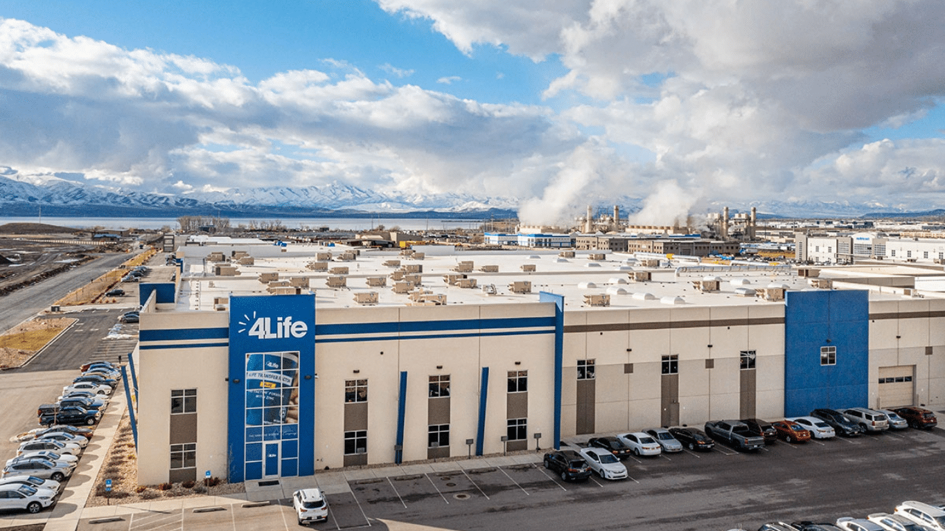 Front aerial view of 4Life building.