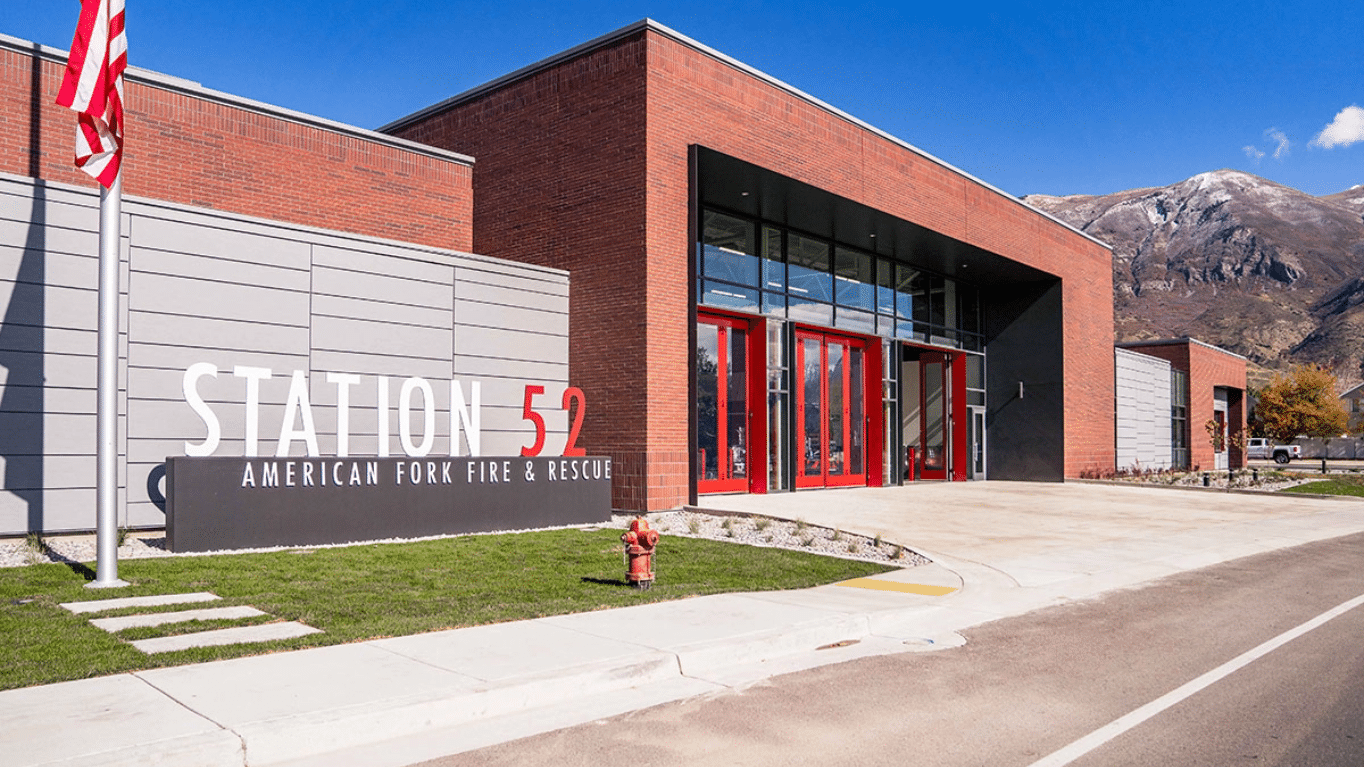 Facade of American Fork Fire Station 52.