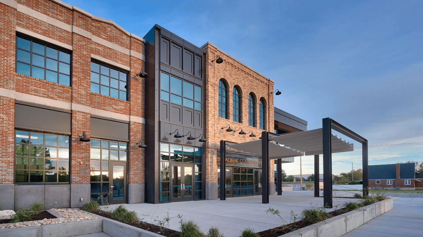 Facade of Joseph D. Adams Public Safety Building.