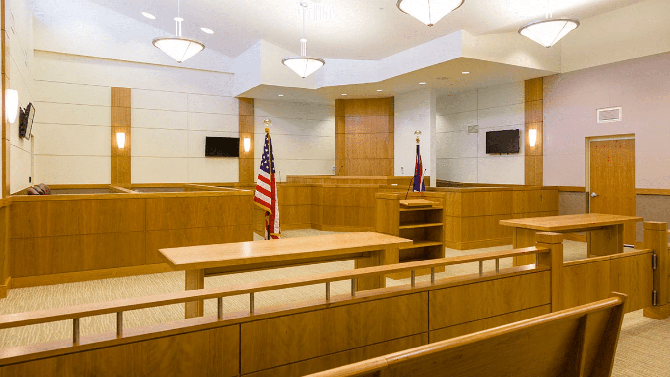 A trial court inside Lincoln County Justice Center.