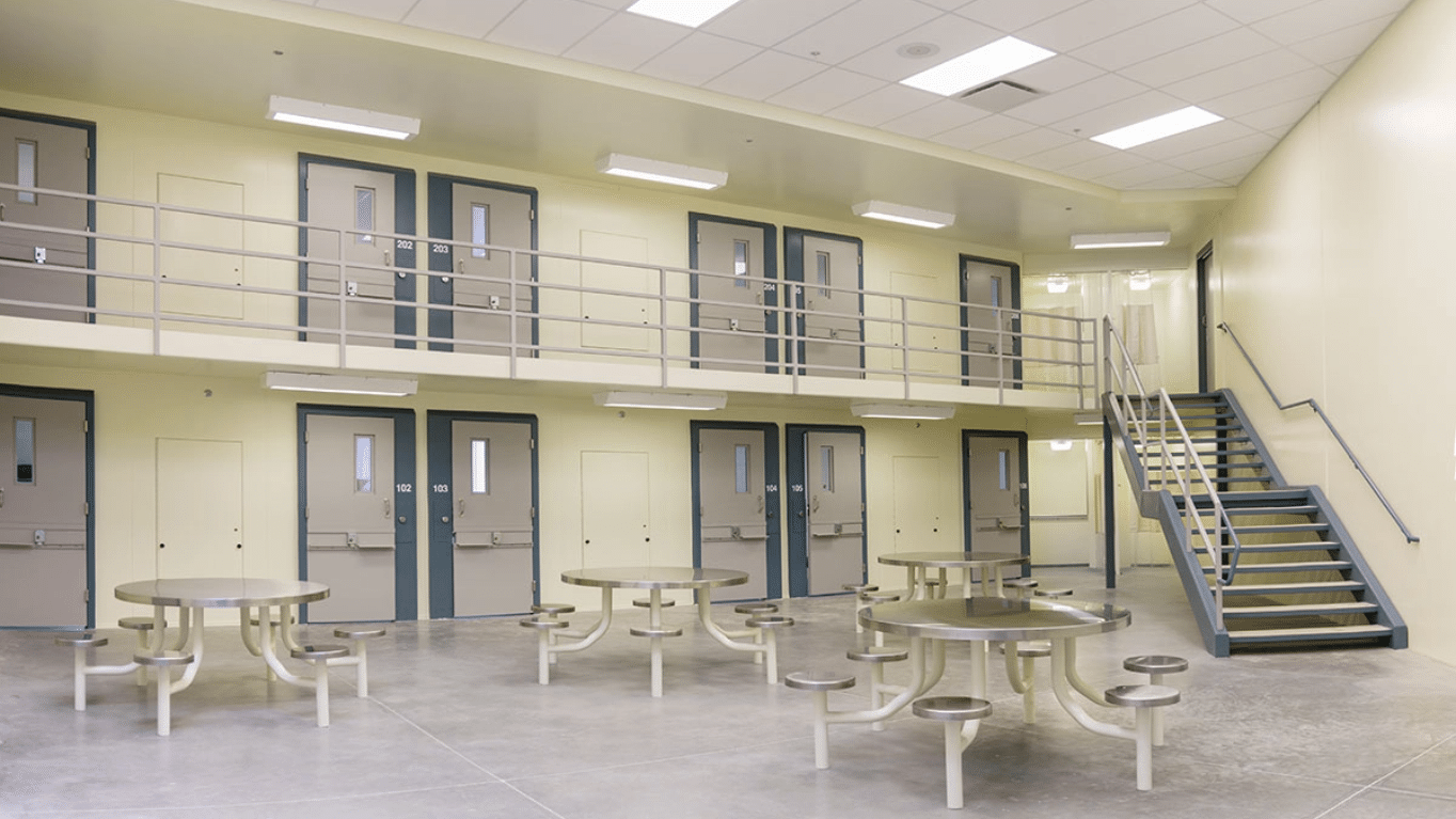 A view of the jail rooms and common area inside Lincoln County Justice Center.