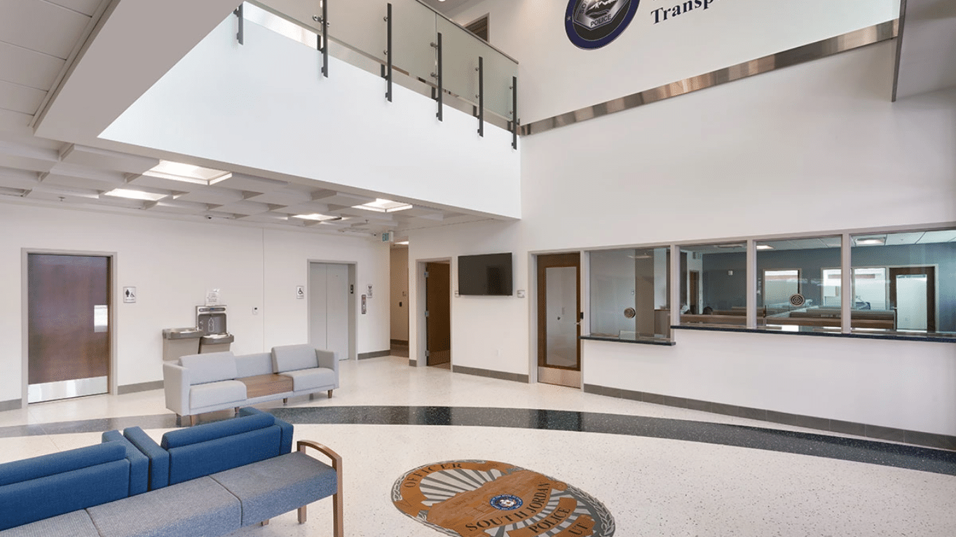 Lobby inside South Jordan Public Safety Building.