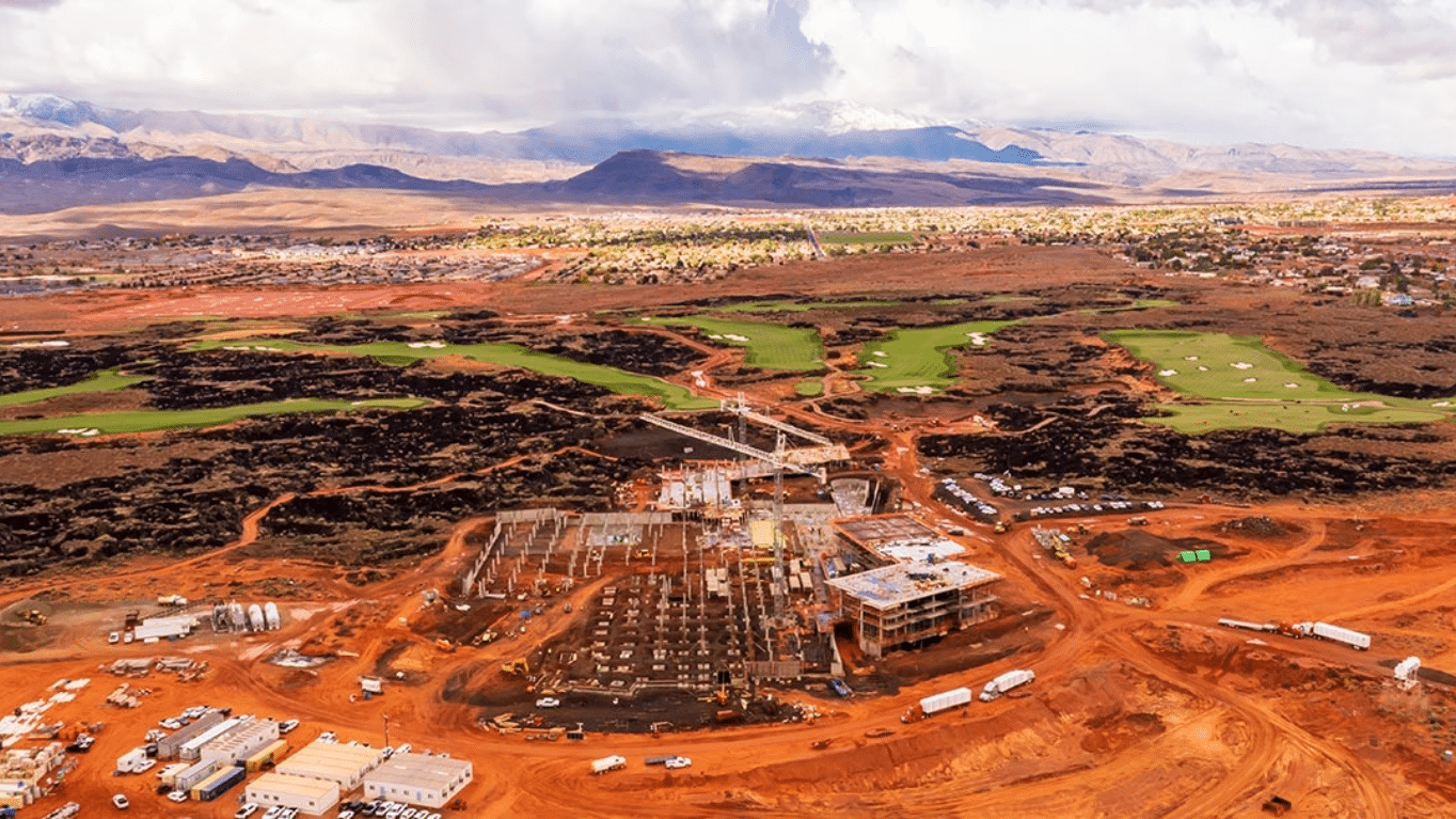 The construction of a building inside Black Desert Resort.