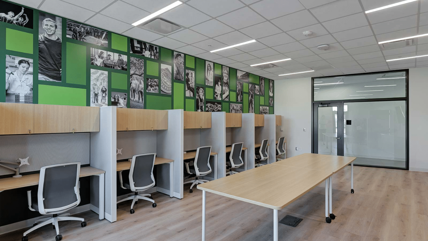 Study Room cubicles in Utah Valley University (UVU) Young Living Alumni Center.